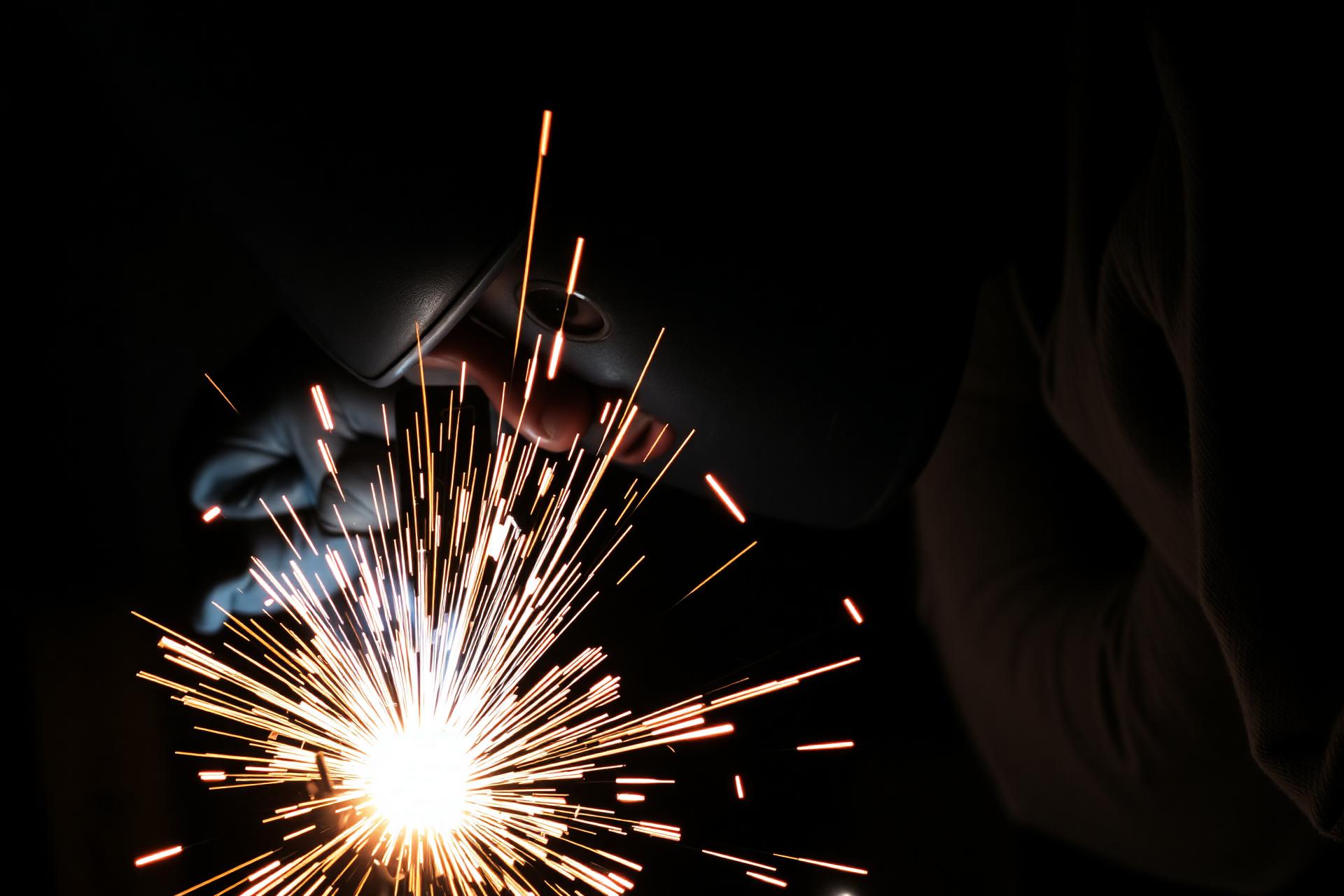 Welder forging iron with sparks flying